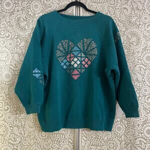 Just My Size Quilt Heart Sweater Vintage 1X